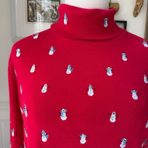 Vintage Telluride Clothing Co Red Embroidered Snowman Turtleneck Cotton L - Picture 1 of 7